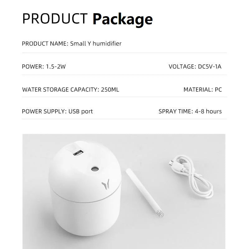 Mini humidificador y difusor de aromas USB de 250 mililitros con luz LED