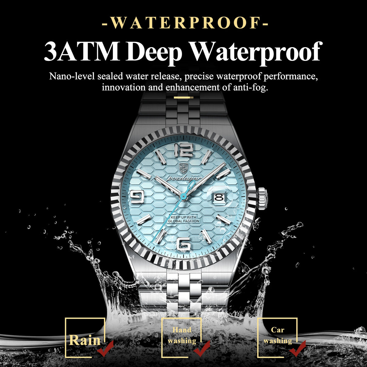 Reloj POEDAGAR de acero inoxidable para hombre, sumergible y con fecha