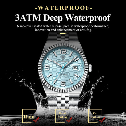 Reloj POEDAGAR de acero inoxidable para hombre, sumergible y con fecha