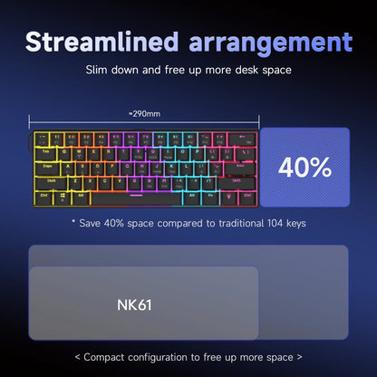 Teclado mecánico gamer compacto de 61 teclas con RGB, switches intercambiables