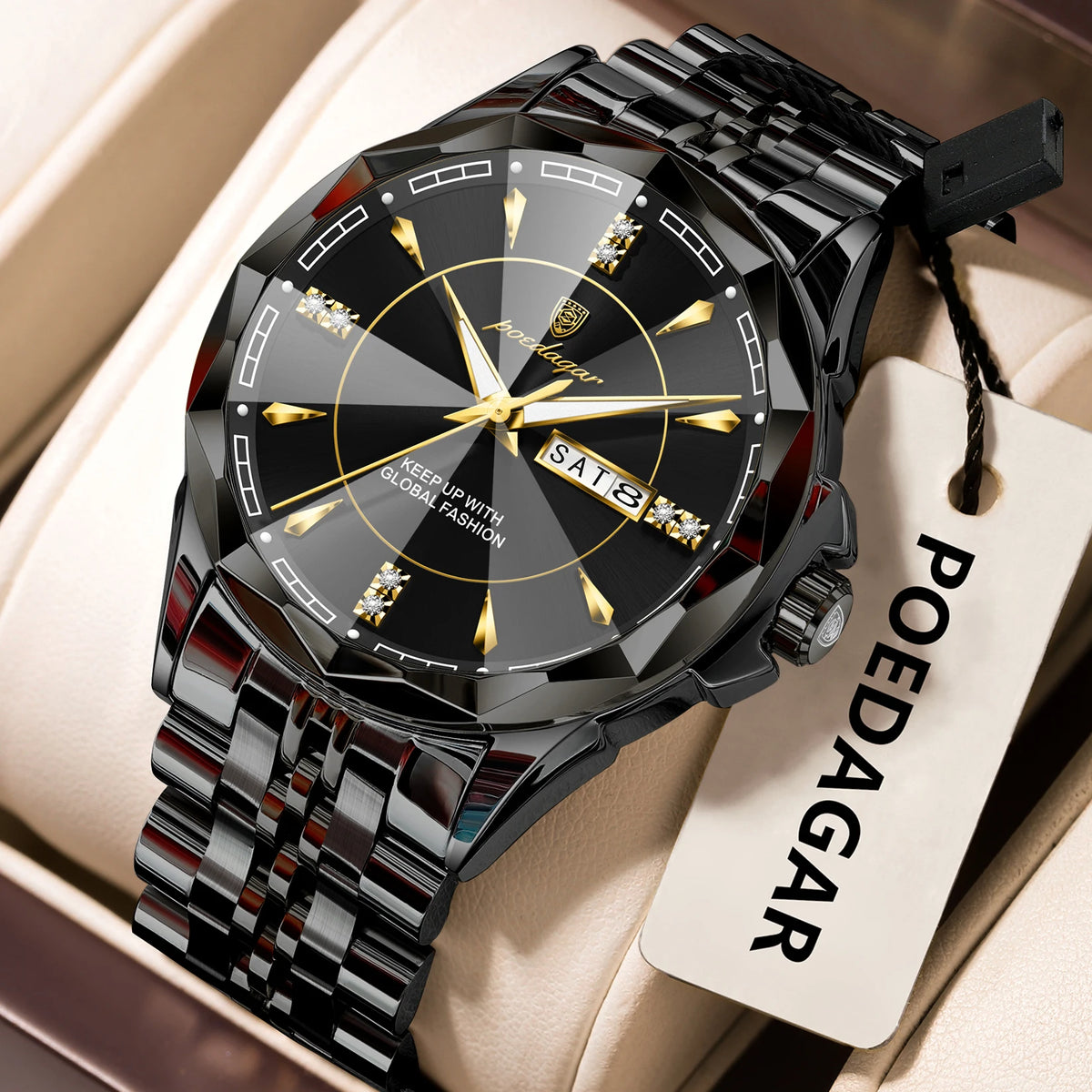 Reloj de hombre de acero inoxidable, sumergible, con fecha y día de la semana