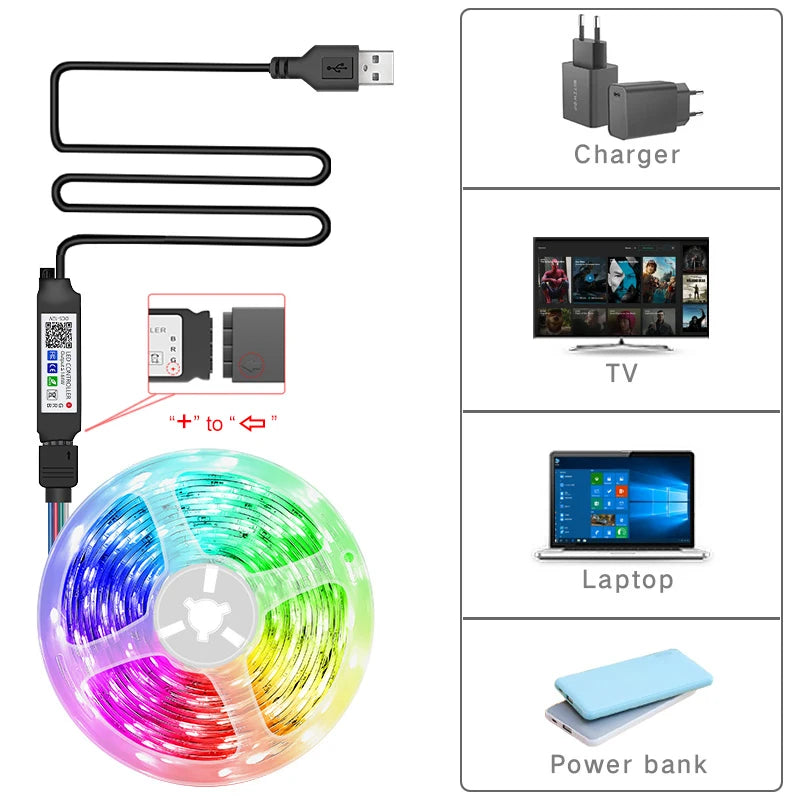Tira de luces LED RGB para televisión con Bluetooth, luz de fondo por USB