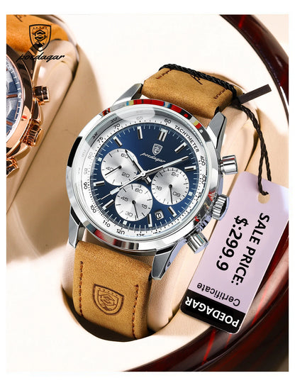 Reloj de hombre militar con cronógrafo, fecha y correa de piel