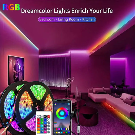 Tira de luces LED RGB con Bluetooth y mando, de 1 a 30 metros