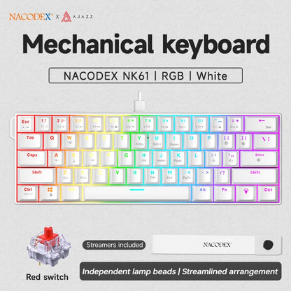 Teclado mecánico gamer compacto de 61 teclas con RGB, switches intercambiables