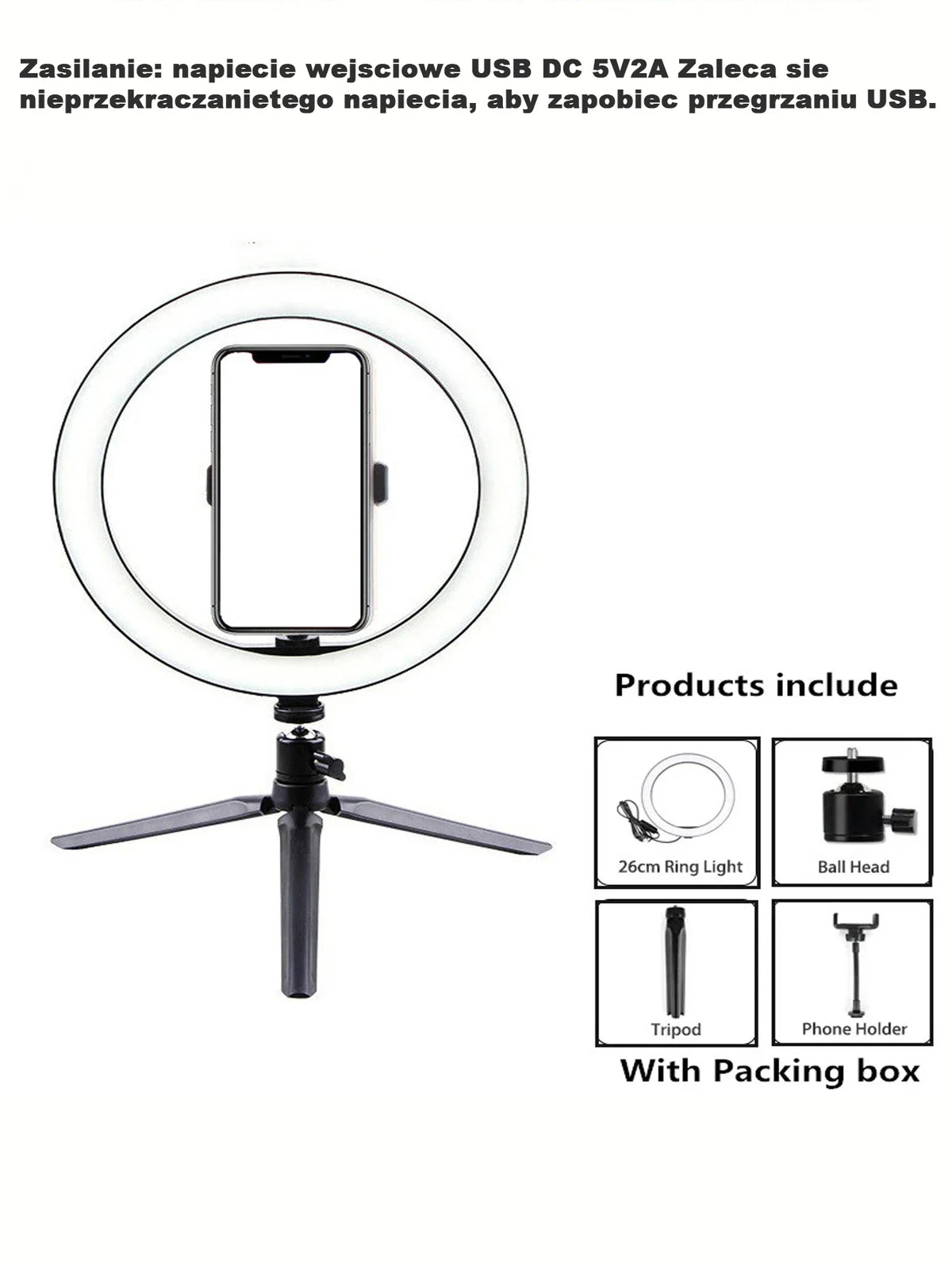 Aro de luz LED de 26 cm con trípode para selfies y fotografía