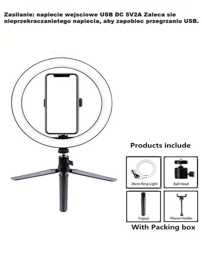 Aro de luz LED de 26 cm con trípode para selfies y fotografía
