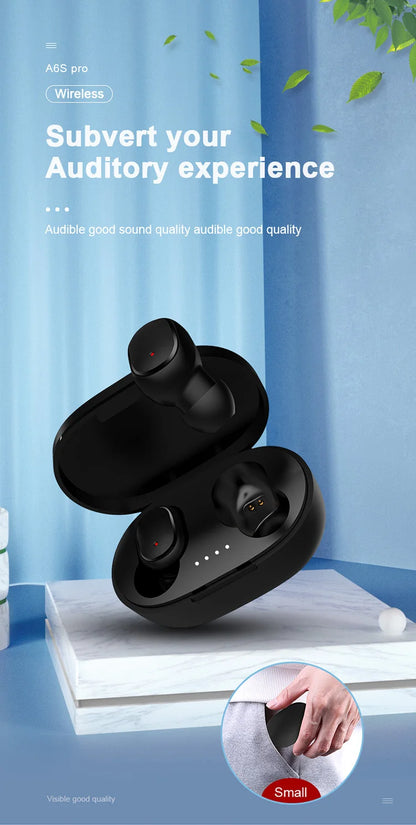 Mini auriculares TWS A6S Bluetooth auriculares intrauditivos inalámbricos Control táctil carga portátil para teléfono Android