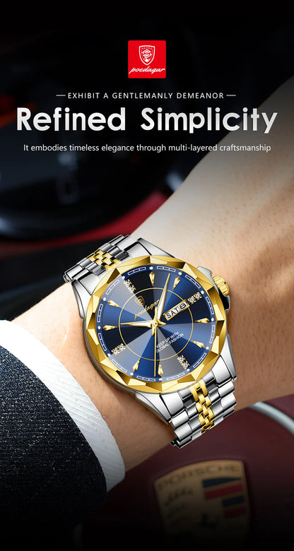 Reloj de hombre de acero inoxidable, sumergible, con fecha y día de la semana