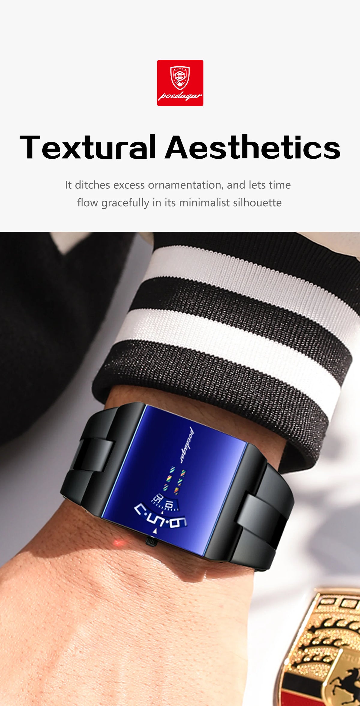 Reloj de hombre rectangular de acero inoxidable, con caja de regalo