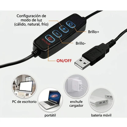 Aro de luz LED de 26 cm con trípode para selfies y fotografía