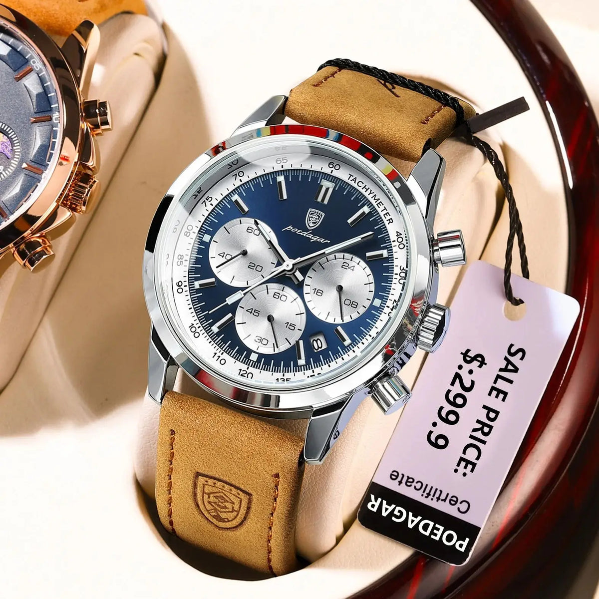 Reloj de hombre militar con cronógrafo, fecha y correa de piel