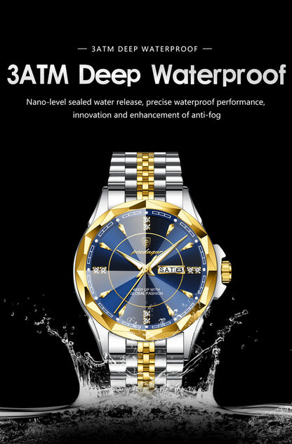 Reloj de hombre de acero inoxidable, sumergible, con fecha y día de la semana