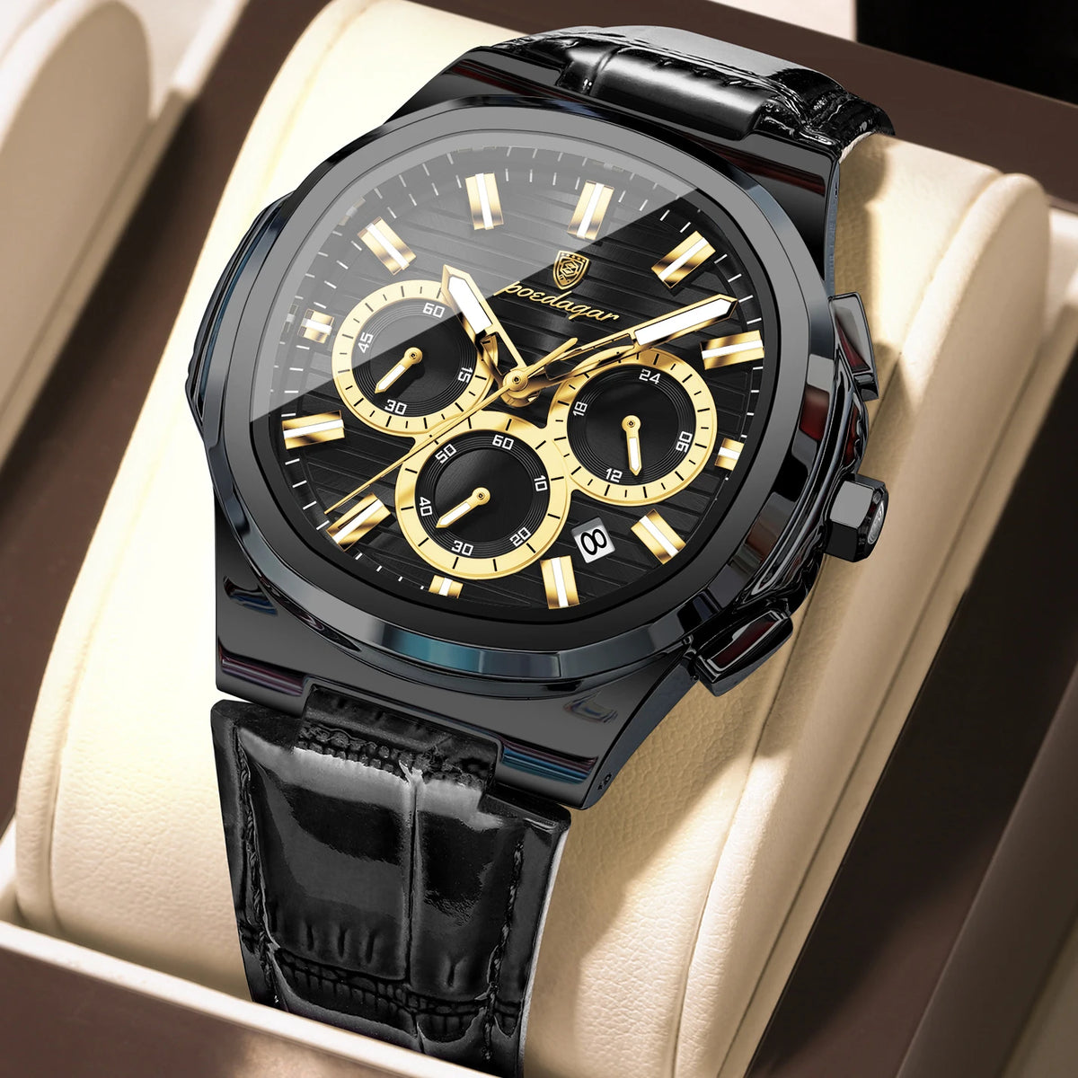 Reloj POEDAGAR Original para Hombre, de Cuero, Resistente al Agua, Luminoso, de Moda, con Fecha, Cronógrafo, Cuarzo, Deportivo
