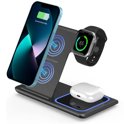 Base de Carga Inalámbrica Rápida LED 3 en 1, Plegable, para iPhone 17/16/15/14, Apple Watch 9 8 7 6 5, Airpods Pro