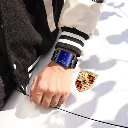 Reloj de hombre rectangular de acero inoxidable, con caja de regalo