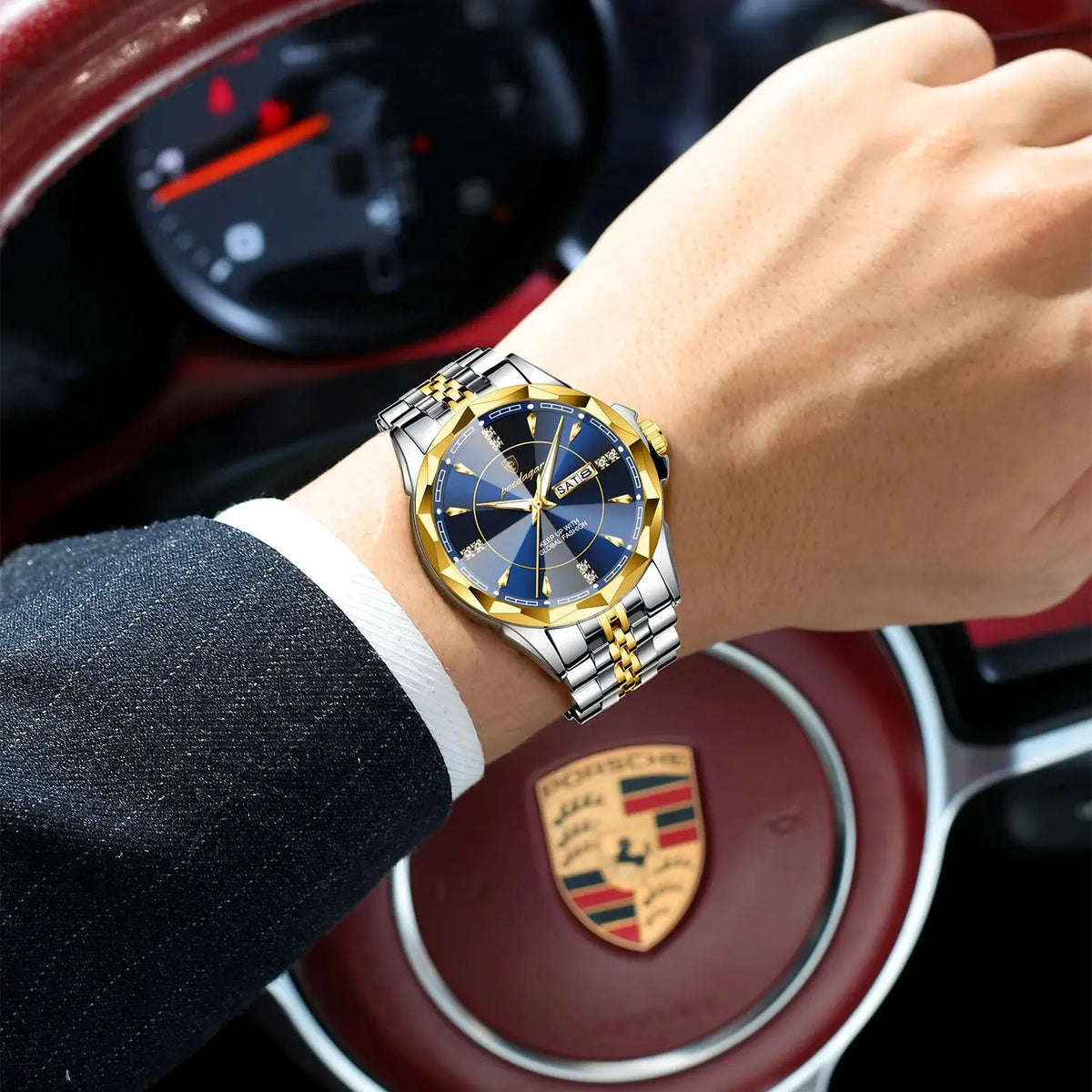 Reloj de hombre de acero inoxidable, sumergible, con fecha y día de la semana