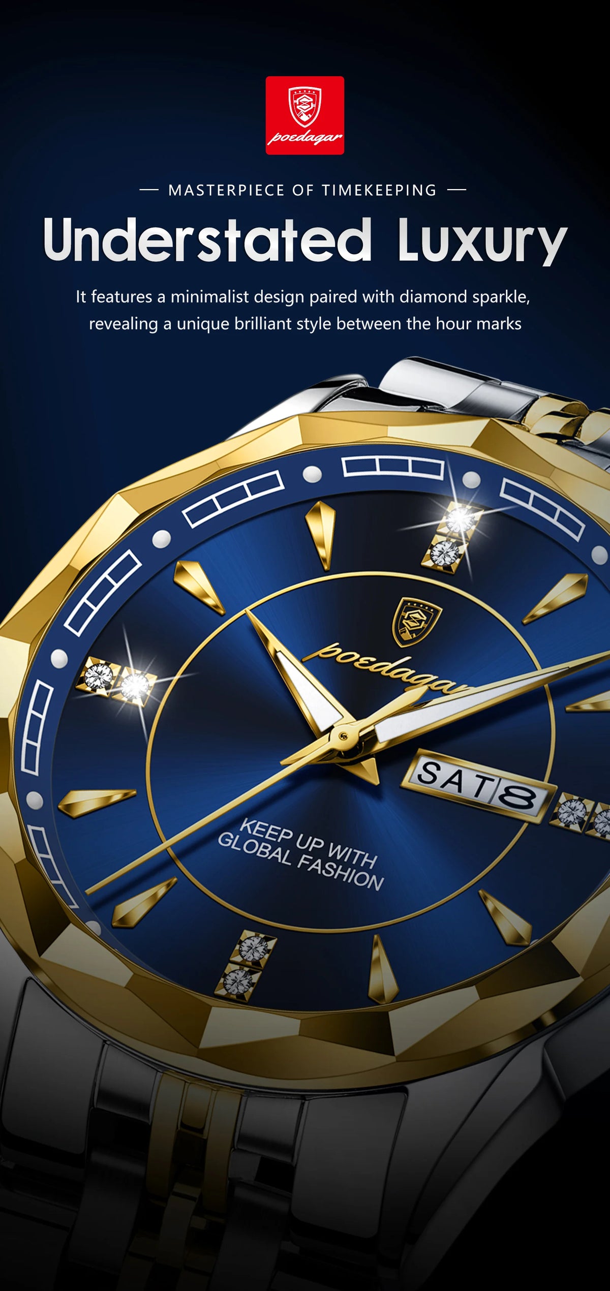 Reloj de hombre de acero inoxidable, sumergible, con fecha y día de la semana