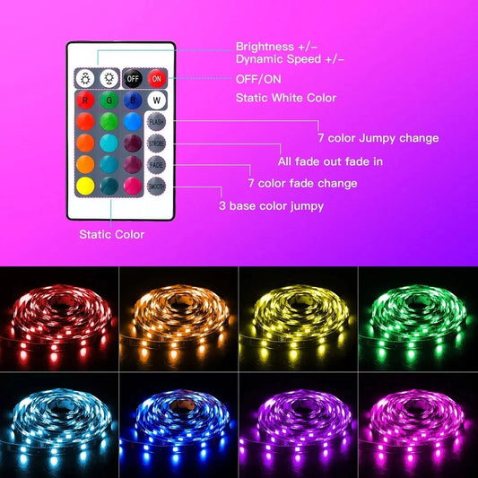 Tira de luces LED RGB con Bluetooth y mando, de 1 a 30 metros