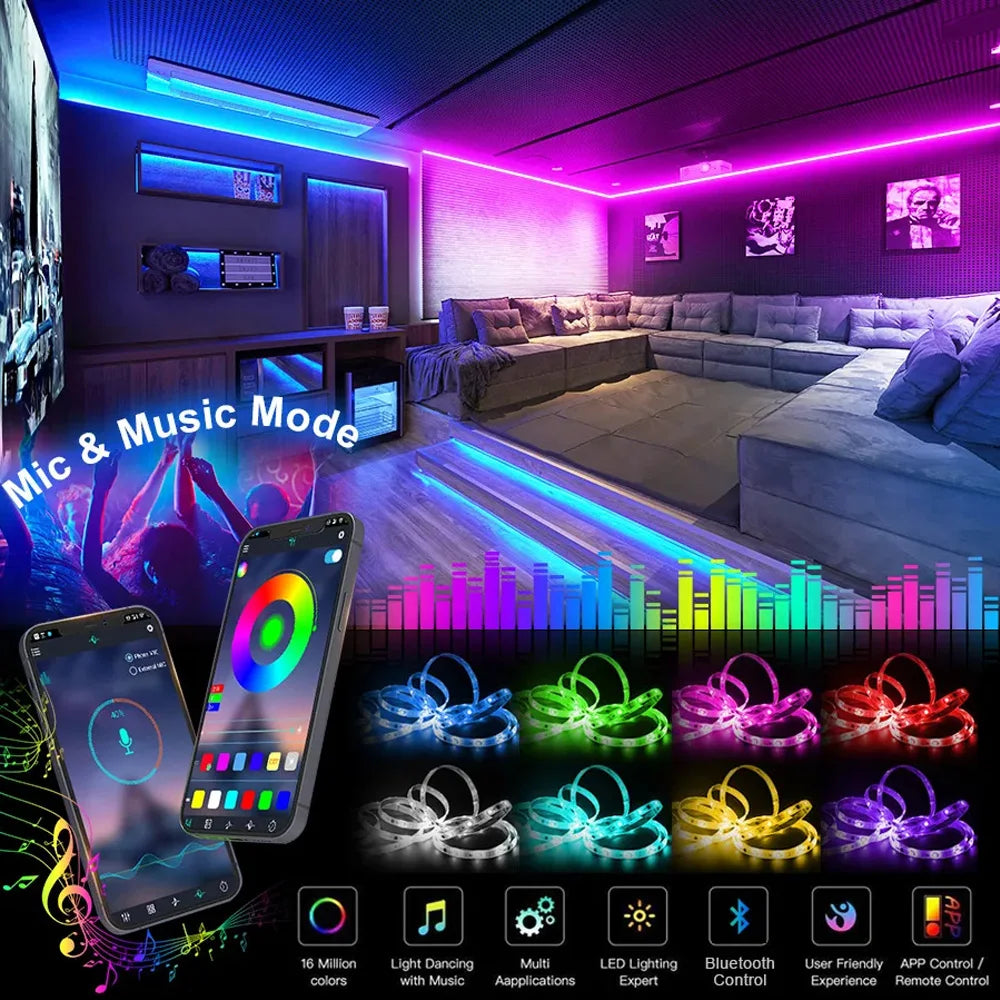 Tira de LED RGB con Bluetooth para habitación, televisión y ordenador