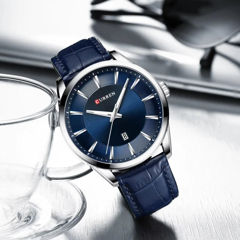 Reloj de hombre minimalista con calendario y correa de piel