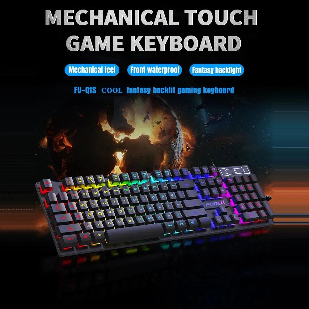 Teclado gamer de 104 teclas con luz RGB, tacto mecánico y resistente al agua