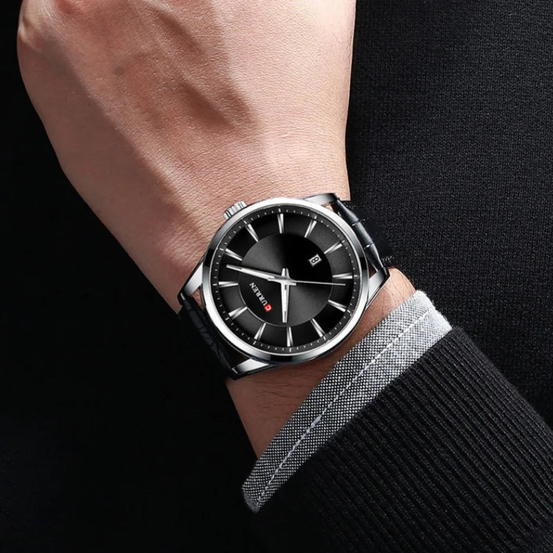 Reloj de hombre minimalista con calendario y correa de piel