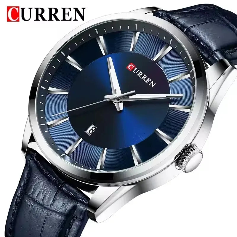 Reloj de hombre minimalista con calendario y correa de piel