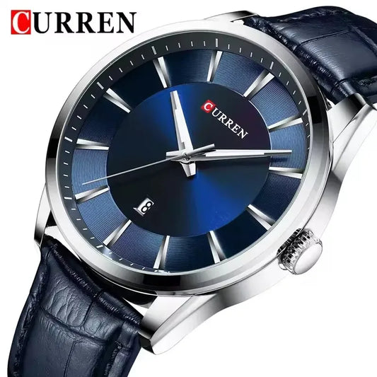 Reloj de hombre minimalista con calendario y correa de piel