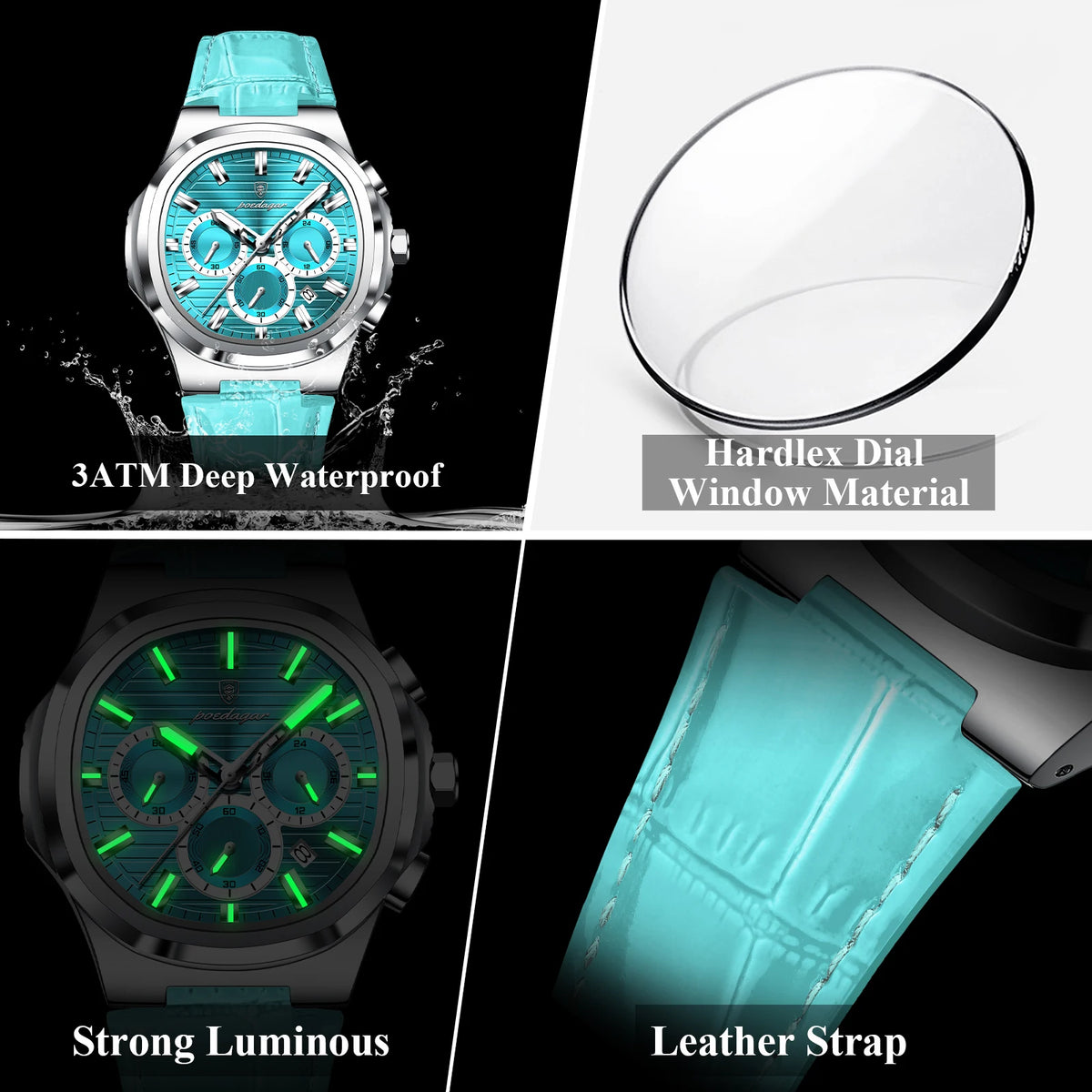 Reloj POEDAGAR Original para Hombre, de Cuero, Resistente al Agua, Luminoso, de Moda, con Fecha, Cronógrafo, Cuarzo, Deportivo