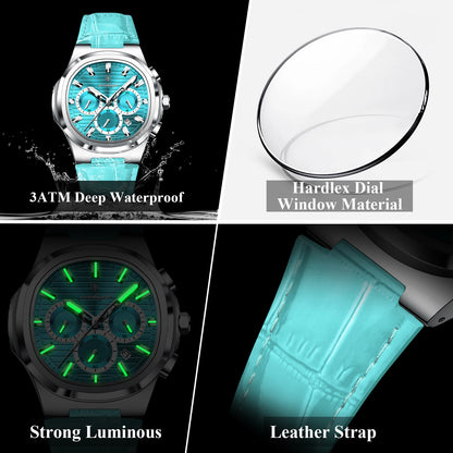 Reloj POEDAGAR Original para Hombre, de Cuero, Resistente al Agua, Luminoso, de Moda, con Fecha, Cronógrafo, Cuarzo, Deportivo