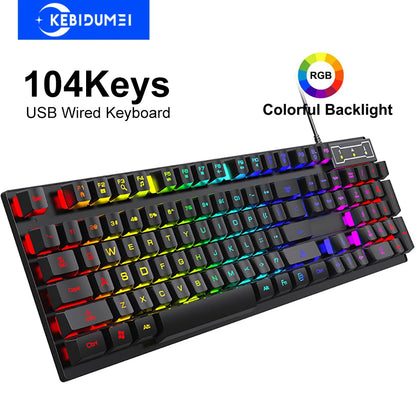 Teclado gamer de 104 teclas con luz RGB, tacto mecánico y resistente al agua