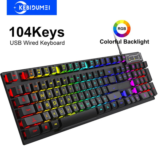 Teclado gamer de 104 teclas con luz RGB, tacto mecánico y resistente al agua