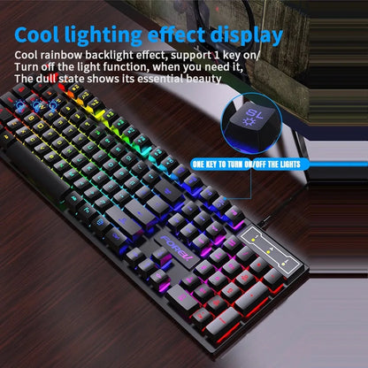 Teclado gamer de 104 teclas con luz RGB, tacto mecánico y resistente al agua