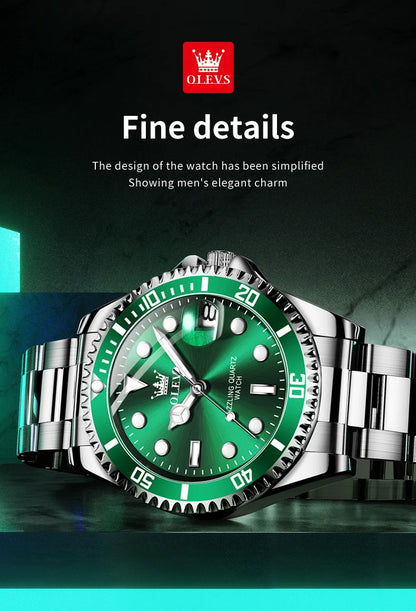 Reloj de hombre de cuarzo resistente al agua, con fecha automática y correa de acero