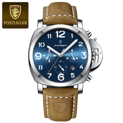 Reloj militar de hombre con correa de piel, sumergible y agujas luminosas