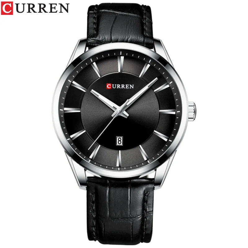 Reloj de hombre minimalista con calendario y correa de piel