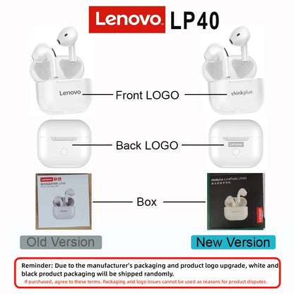 Auriculares Lenovo LP40 TWS con control táctil, negro o blanco