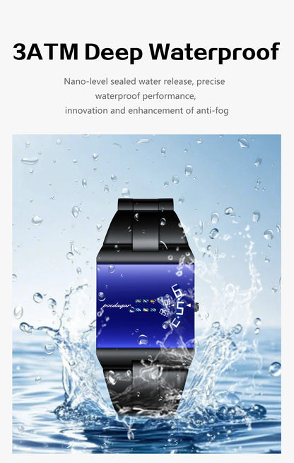 Reloj de hombre rectangular de acero inoxidable, con caja de regalo