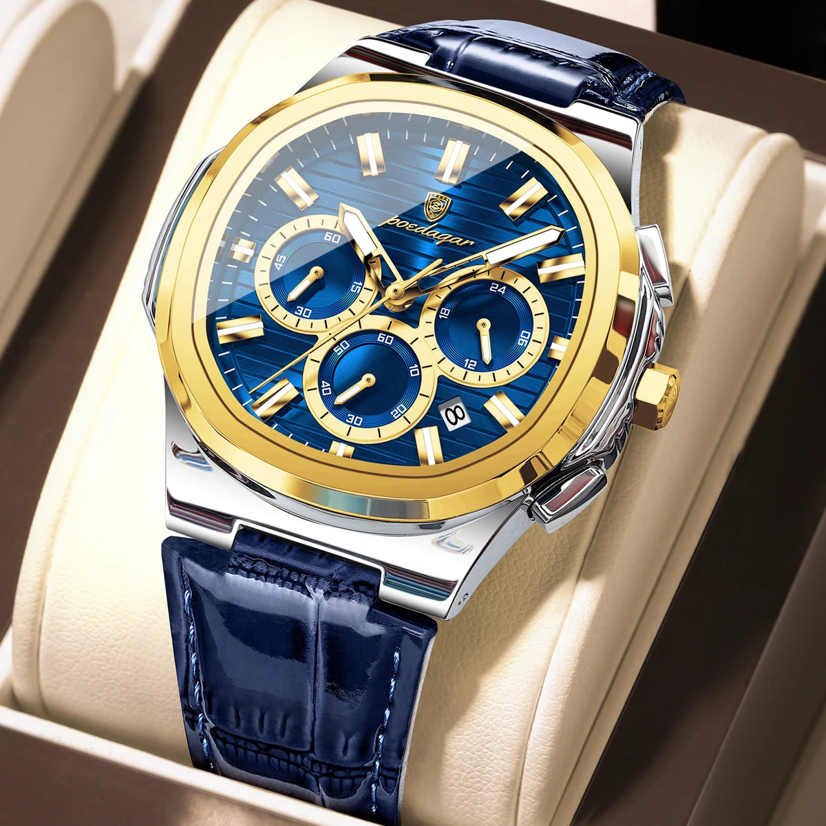 Reloj POEDAGAR Original para Hombre, de Cuero, Resistente al Agua, Luminoso, de Moda, con Fecha, Cronógrafo, Cuarzo, Deportivo