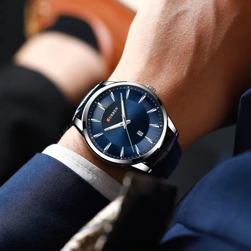 Reloj de hombre minimalista con calendario y correa de piel