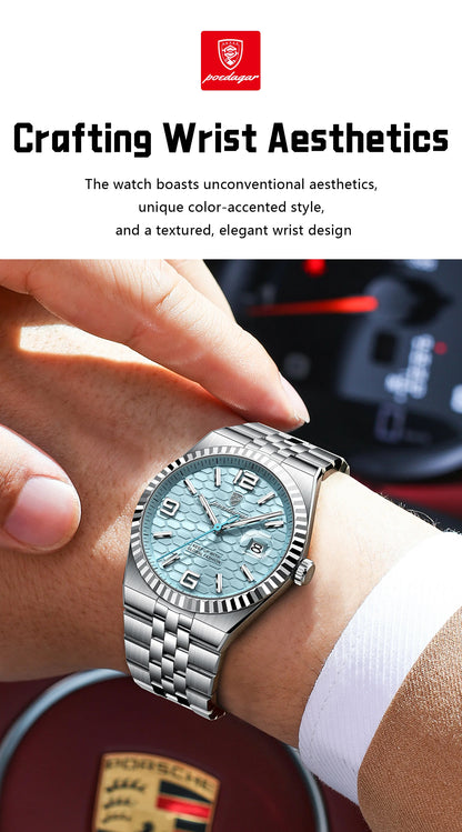 Reloj POEDAGAR de acero inoxidable para hombre, sumergible y con fecha