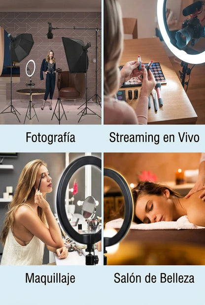 Aro de luz LED de 26 cm con trípode para selfies y fotografía
