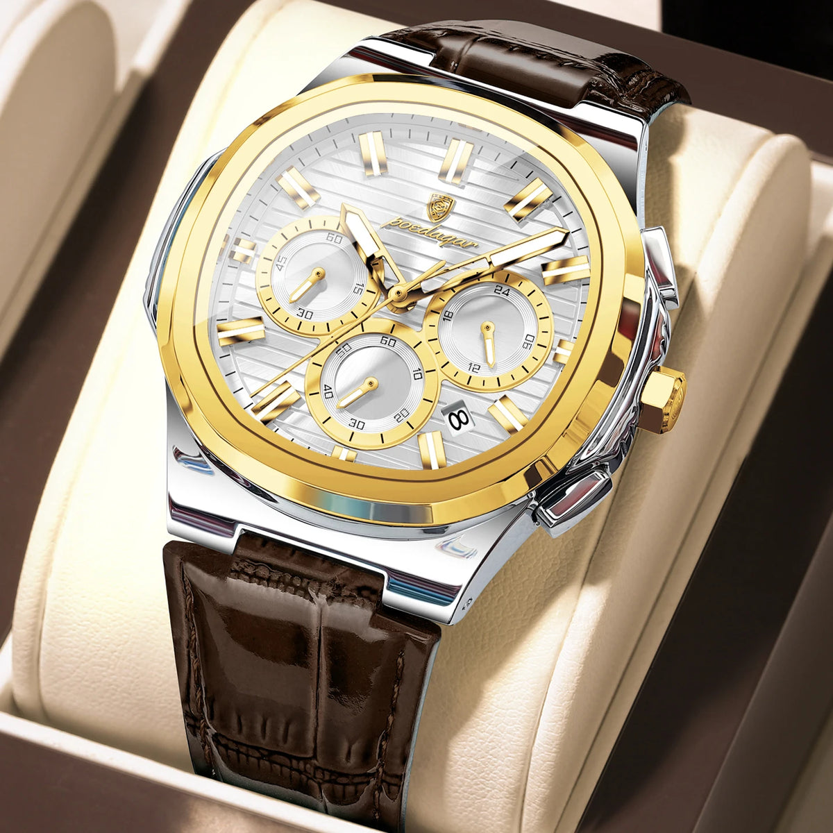 Reloj POEDAGAR Original para Hombre, de Cuero, Resistente al Agua, Luminoso, de Moda, con Fecha, Cronógrafo, Cuarzo, Deportivo