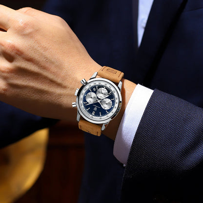 Reloj de hombre militar con cronógrafo, fecha y correa de piel