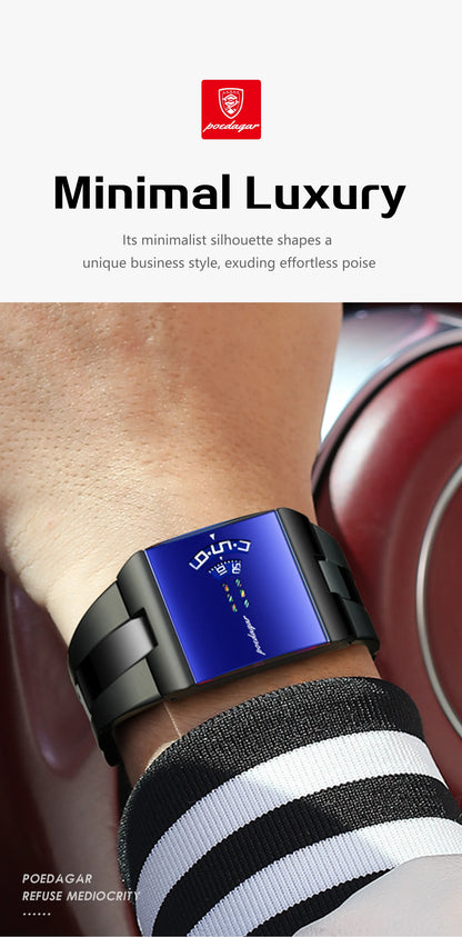 Reloj de hombre rectangular de acero inoxidable, con caja de regalo