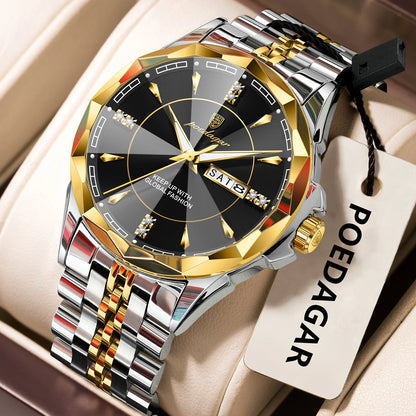 Reloj de hombre de acero inoxidable, sumergible, con fecha y día de la semana