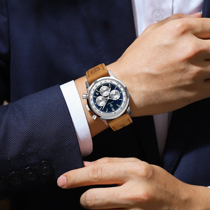 Reloj de hombre militar con cronógrafo, fecha y correa de piel