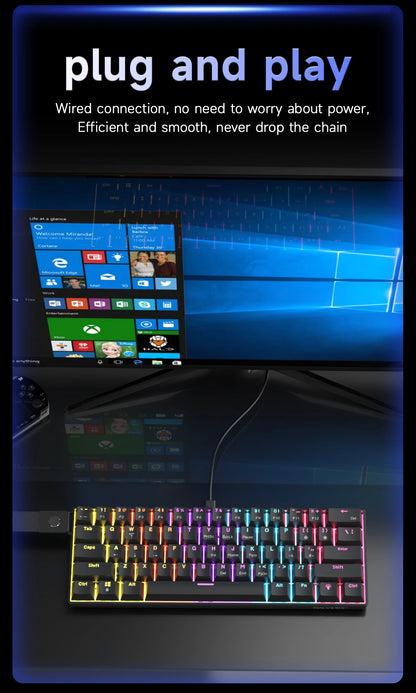 Teclado mecánico gamer compacto de 61 teclas con RGB, switches intercambiables