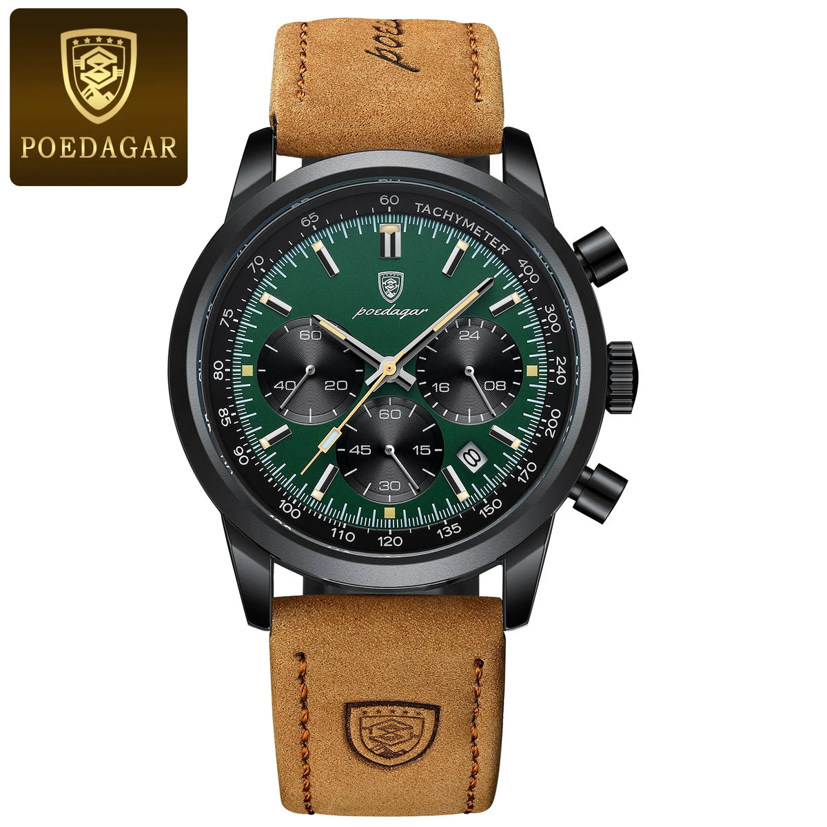 Reloj de hombre militar con cronógrafo, fecha y correa de piel